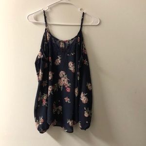 Navy blue and floral printed flow shirt.